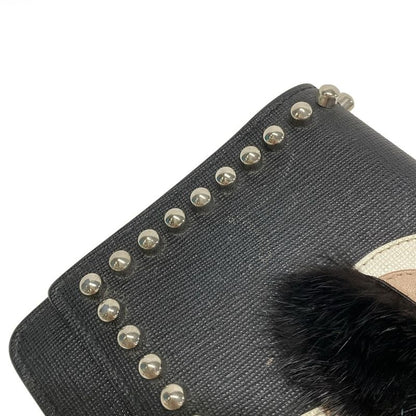 Fendi Shoulder Bag - 8m0346 Black Ivory and Beige Chain Wallet Leather Fur