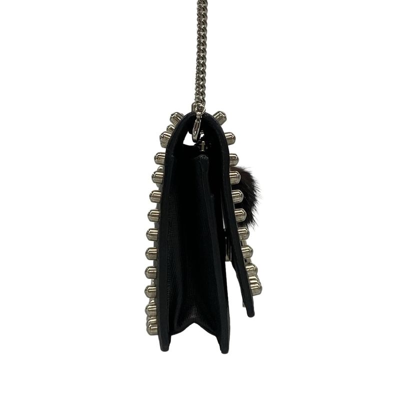 Fendi Shoulder Bag - 8m0346 Black Ivory and Beige Chain Wallet Leather Fur