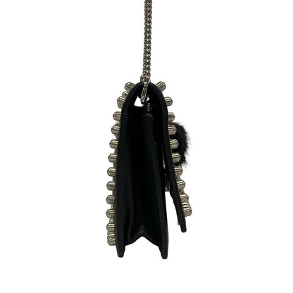 Fendi Shoulder Bag - 8m0346 Black Ivory and Beige Chain Wallet Leather Fur