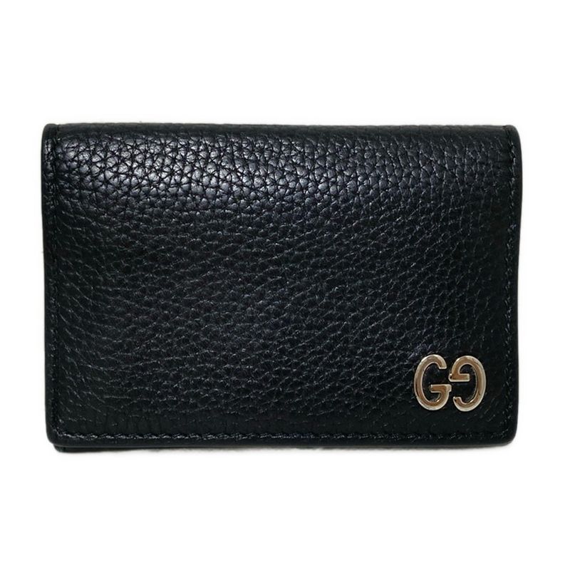 Gucci Business Card Holder Double G Dorian 473923 Black Leather