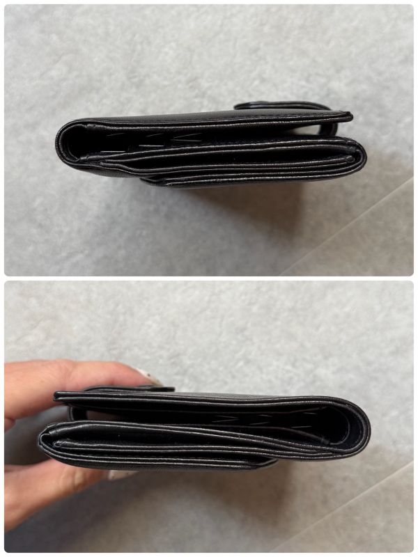 Chanel Coco W Hook Bifold Wallet Lamb Leather Black Compact Wallet with