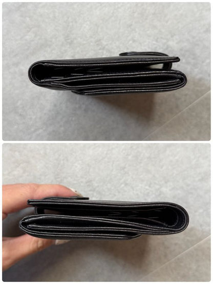 Chanel Coco W Hook Bifold Wallet Lamb Leather Black Compact Wallet with