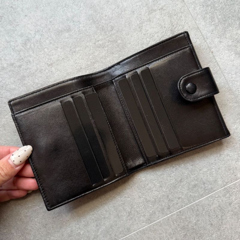 Chanel Coco W Hook Bifold Wallet Lamb Leather Black Compact Wallet with