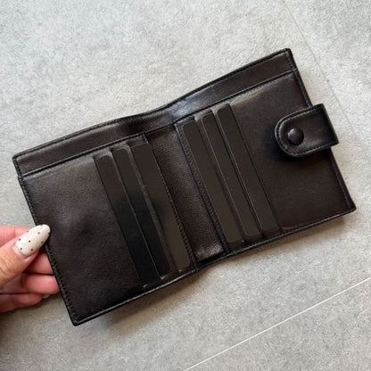 Chanel Coco W Hook Bifold Wallet Lamb Leather Black Compact Wallet with