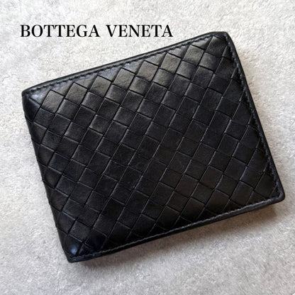 Bottega Veneta Intrecciato Bifold Wallet Black Calf Leather Bifold Wallet Men's