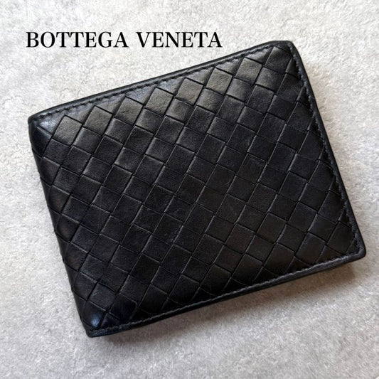 Bottega Veneta Intrecciato Bifold Wallet Black Calf Leather Bifold Wallet Men's