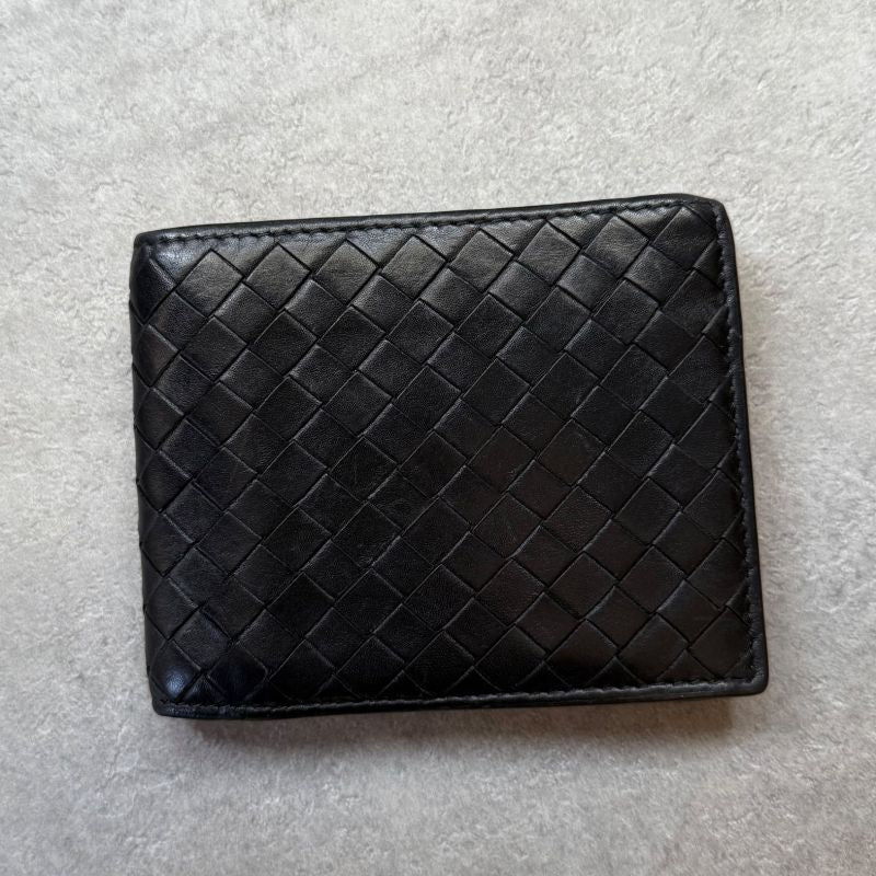 Bottega Veneta Intrecciato Bifold Wallet Black Calf Leather Bifold Wallet Men's
