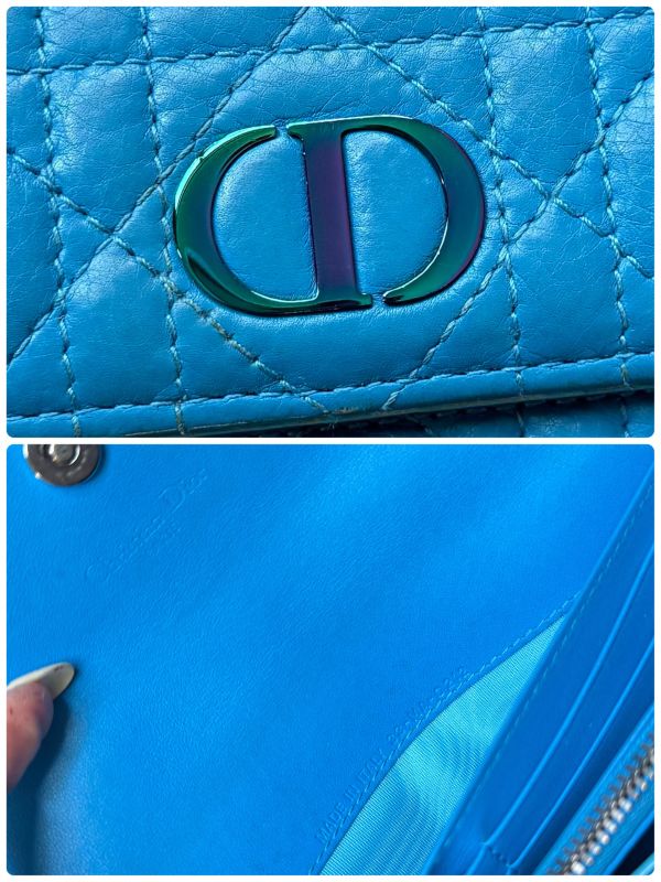 Christian Dior Caro Long Wallet in Canage Calfskin Blue CD Logo Quilted with Box