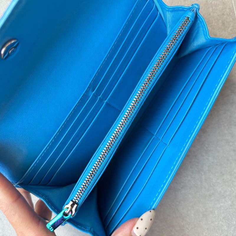 Christian Dior Caro Long Wallet in Canage Calfskin Blue CD Logo Quilted with Box