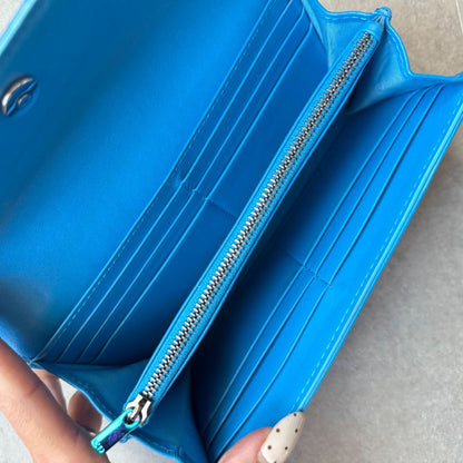 Christian Dior Caro Long Wallet in Canage Calfskin Blue CD Logo Quilted with Box