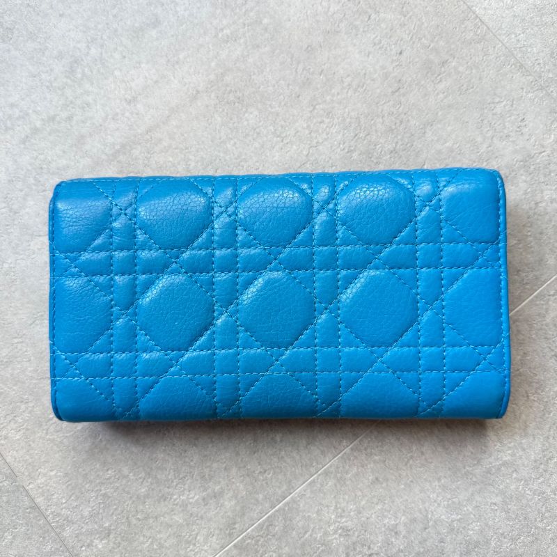 Christian Dior Caro Long Wallet in Canage Calfskin Blue CD Logo Quilted with Box
