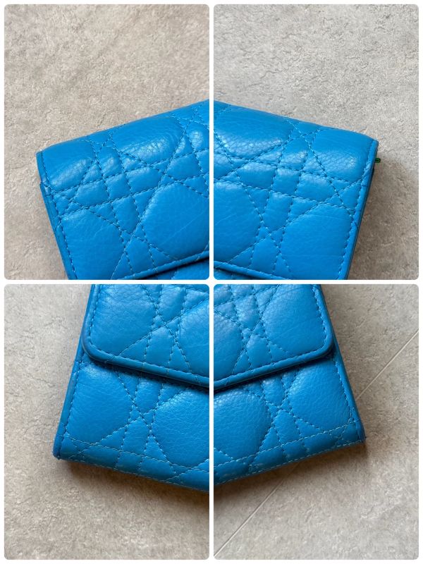 Christian Dior Caro Long Wallet in Canage Calfskin Blue CD Logo Quilted with Box