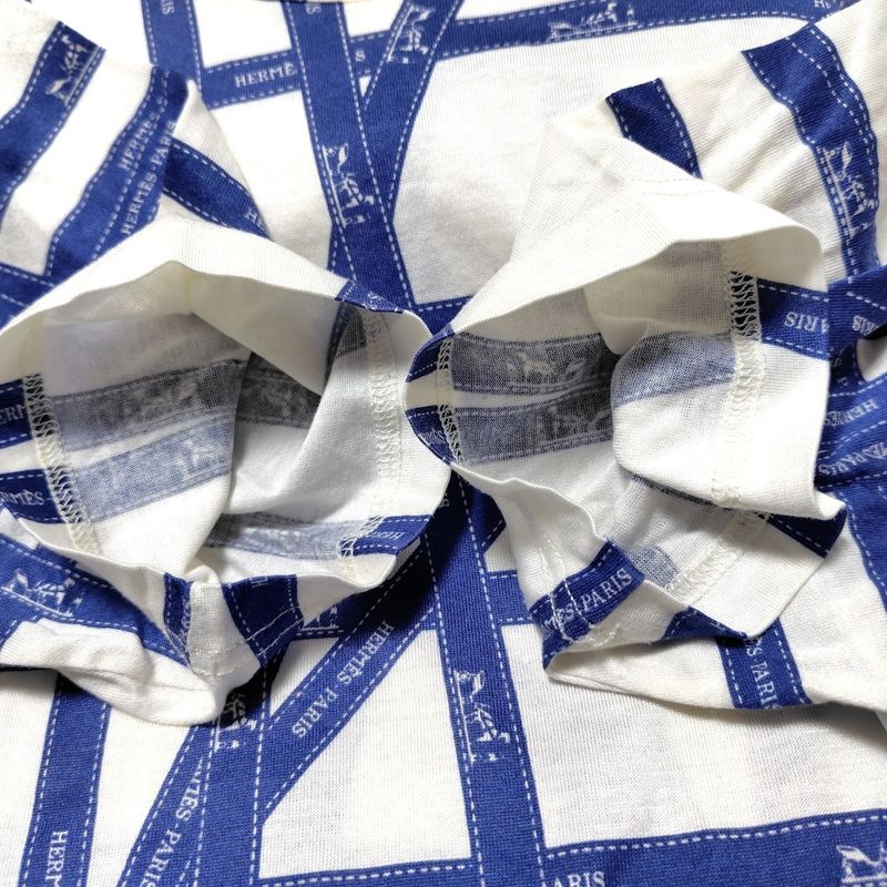 Hermes Short Sleeve T-Shirt Size S Women's - White and Navy Crew Neck with