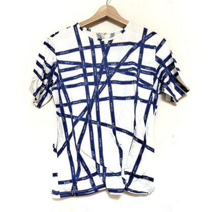 Hermes Short Sleeve T-Shirt Size S Women's - White and Navy Crew Neck with