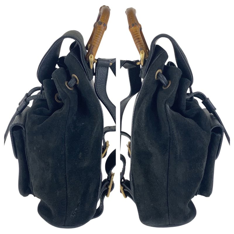 Gucci Vintage Bamboo Black Gold Hardware Suede 003 2852 0030 0 Backpack Daypack