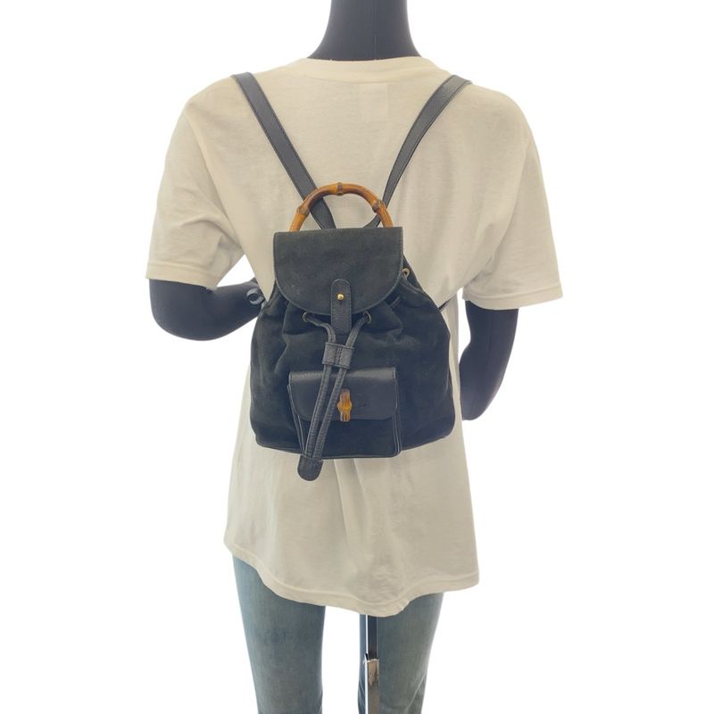 Gucci Vintage Bamboo Black Gold Hardware Suede 003 2852 0030 0 Backpack Daypack