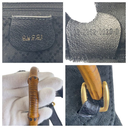 Gucci Vintage Bamboo Black Gold Hardware Suede 003 2852 0030 0 Backpack Daypack