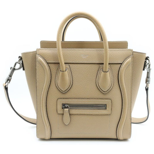 Celine Luggage Nano Shopper Handbag 2way Shoulder Dune Beige Leather