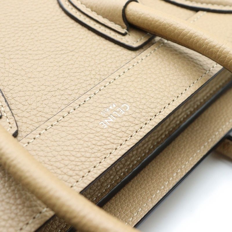 Celine Luggage Nano Shopper Handbag 2way Shoulder Dune Beige Leather