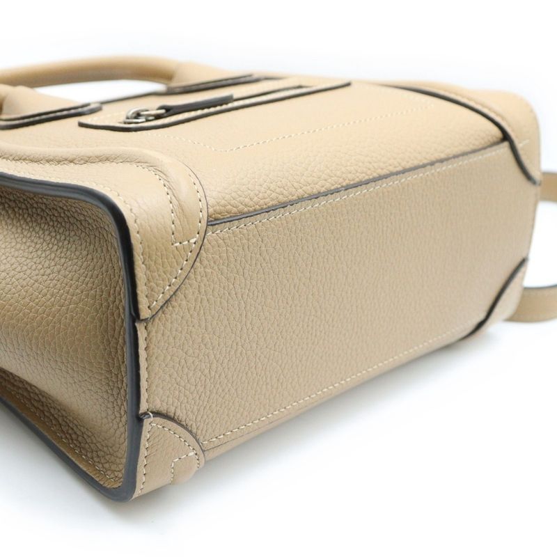 Celine Luggage Nano Shopper Handbag 2way Shoulder Dune Beige Leather