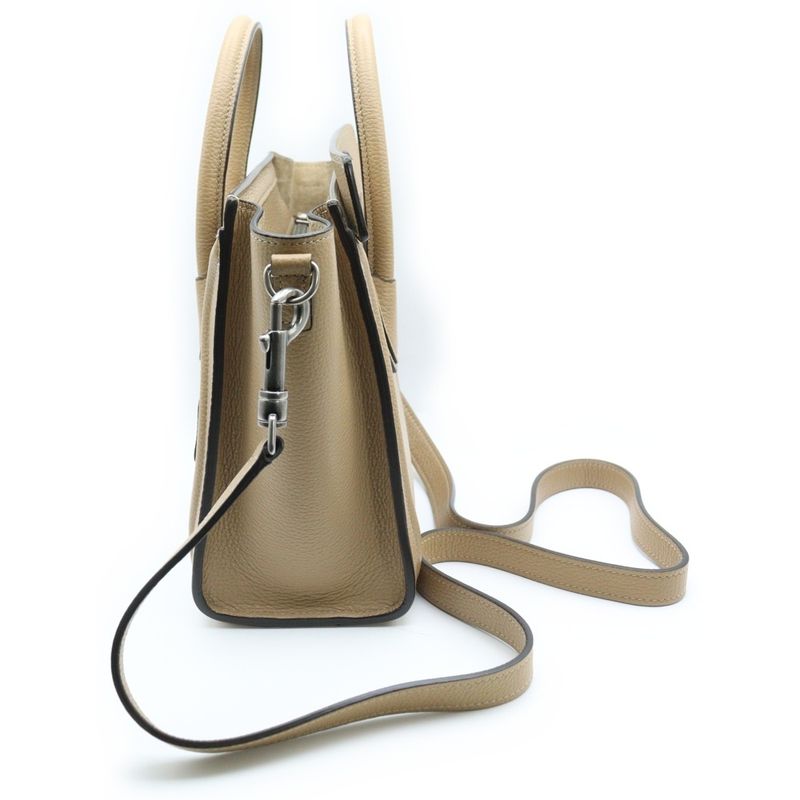 Celine Luggage Nano Shopper Handbag 2way Shoulder Dune Beige Leather