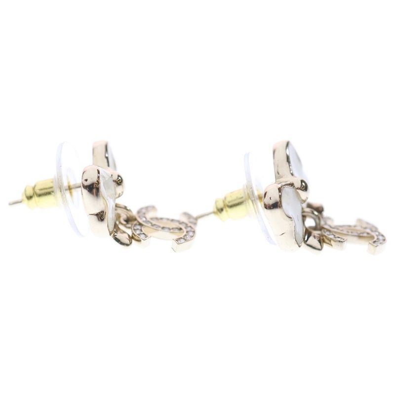 Chanel Coco Mark Rhinestone Ribbon Earrings Gold GP L25p