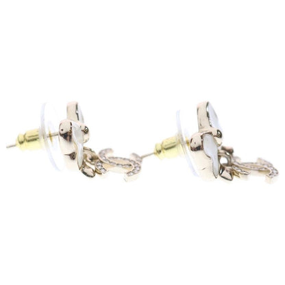 Chanel Coco Mark Rhinestone Ribbon Earrings Gold GP L25p