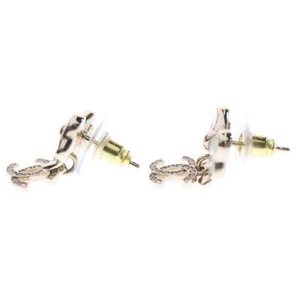 Chanel Coco Mark Rhinestone Ribbon Earrings Gold GP L25p