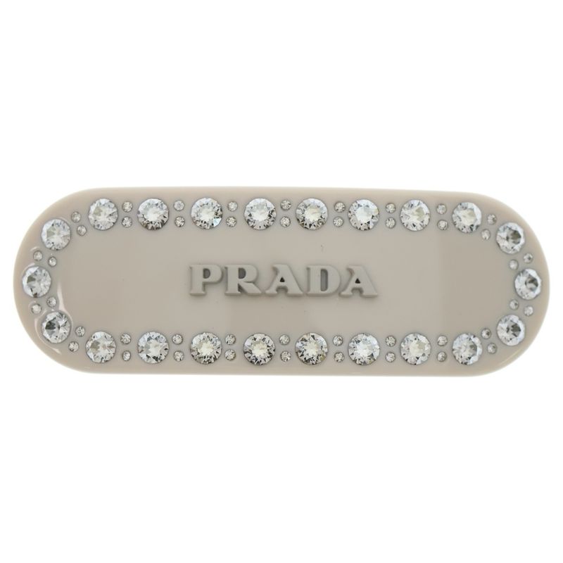 Prada Hair Clip F03vz Hair Clip Logo Rhinestone Ivory