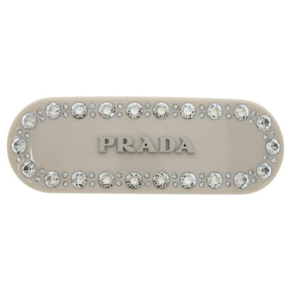 Prada Hair Clip F03vz Hair Clip Logo Rhinestone Ivory