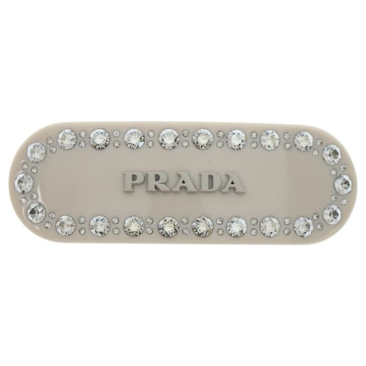 Prada Hair Clip F03vz Hair Clip Logo Rhinestone Ivory