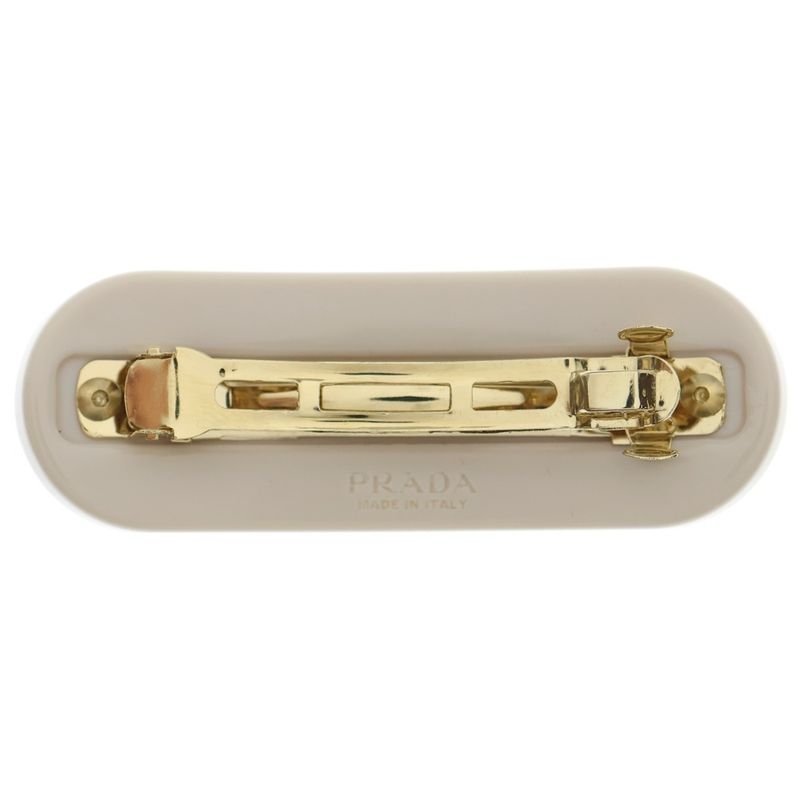 Prada Hair Clip F03vz Hair Clip Logo Rhinestone Ivory