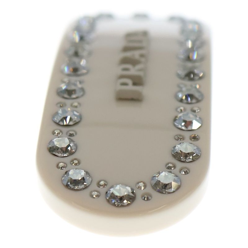 Prada Hair Clip F03vz Hair Clip Logo Rhinestone Ivory
