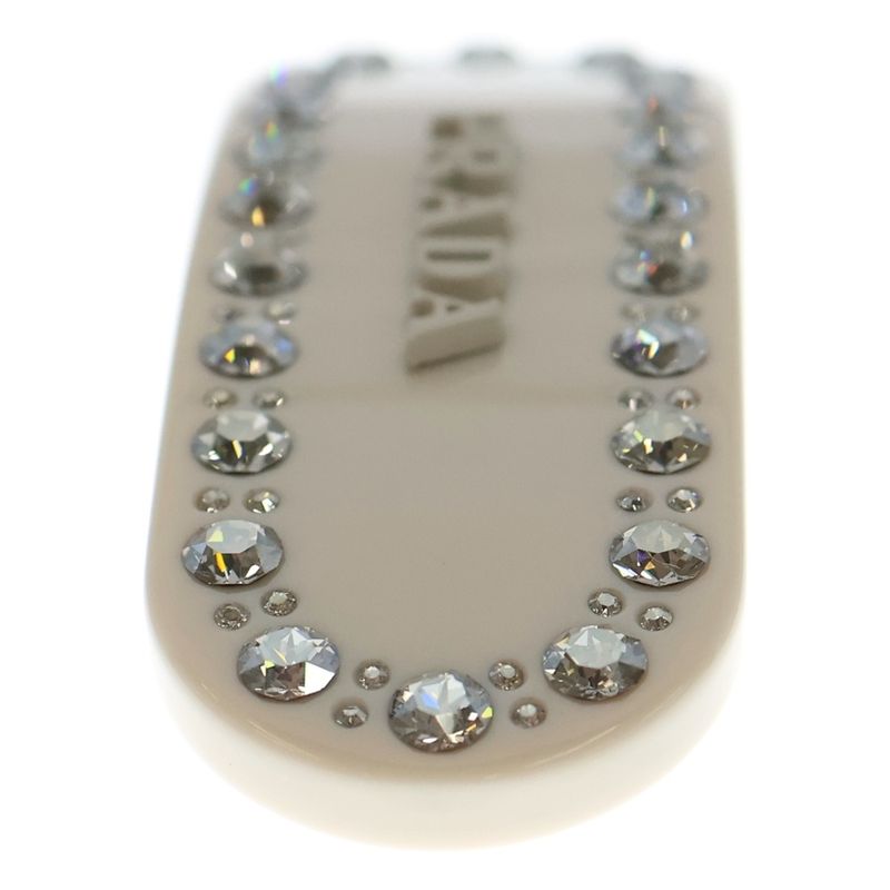 Prada Hair Clip F03vz Hair Clip Logo Rhinestone Ivory