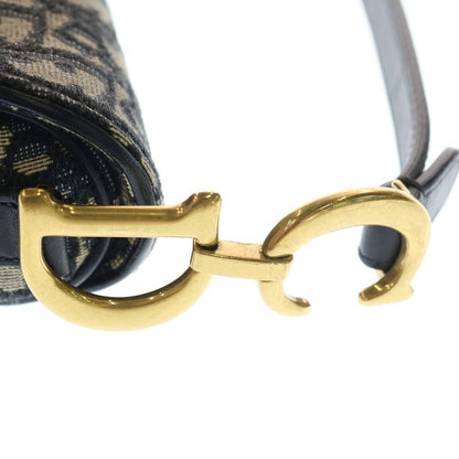 Christian Dior Oblique Saddle Bag Handbag Navy Canvas One Shoulder Bag