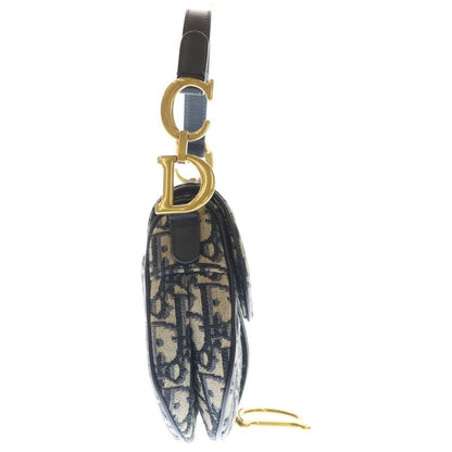 Christian Dior Oblique Saddle Bag Handbag Navy Canvas One Shoulder Bag