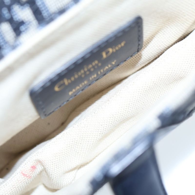 Christian Dior Oblique Saddle Bag Handbag Navy Canvas One Shoulder Bag