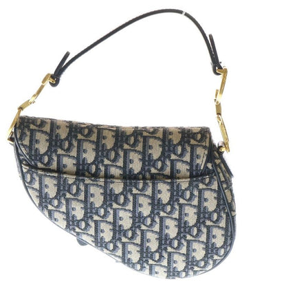 Christian Dior Oblique Saddle Bag Handbag Navy Canvas One Shoulder Bag
