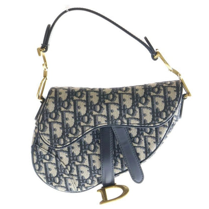 Christian Dior Oblique Saddle Bag Handbag Navy Canvas One Shoulder Bag
