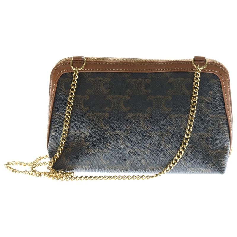 Celine Chain Clutch Triomphe Canvas and Lambskin Shoulder Bag Brown 10e382cbx.04