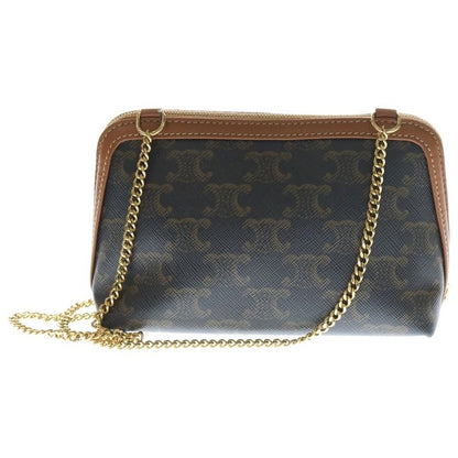Celine Chain Clutch Triomphe Canvas and Lambskin Shoulder Bag Brown 10e382cbx.04