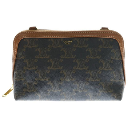 Celine Chain Clutch Triomphe Canvas and Lambskin Shoulder Bag Brown 10e382cbx.04