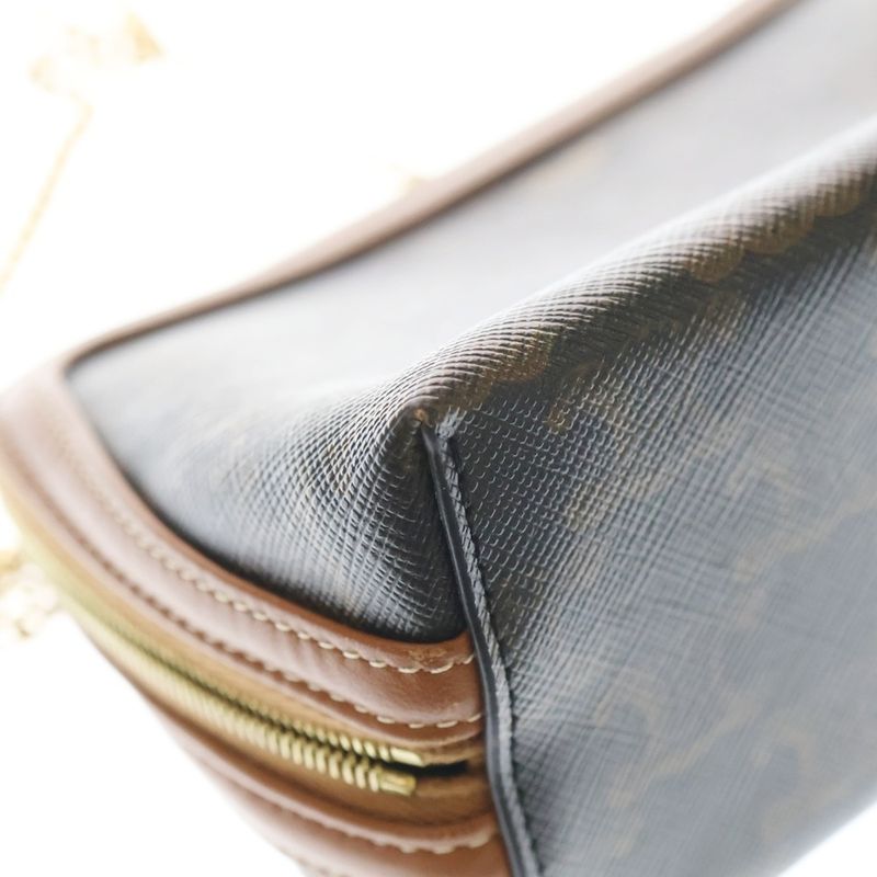 Celine Chain Clutch Triomphe Canvas and Lambskin Shoulder Bag Brown 10e382cbx.04