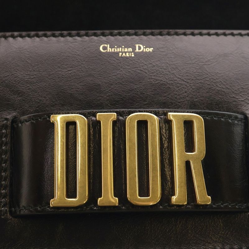 Christian Dior Duo Revolution Clutch Bag Second Bag Case Black Leather Gold