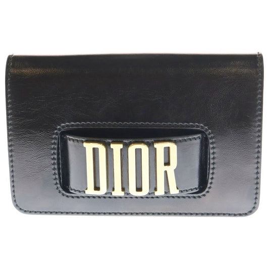 Christian Dior Duo Revolution Clutch Bag Second Bag Case Black Leather Gold