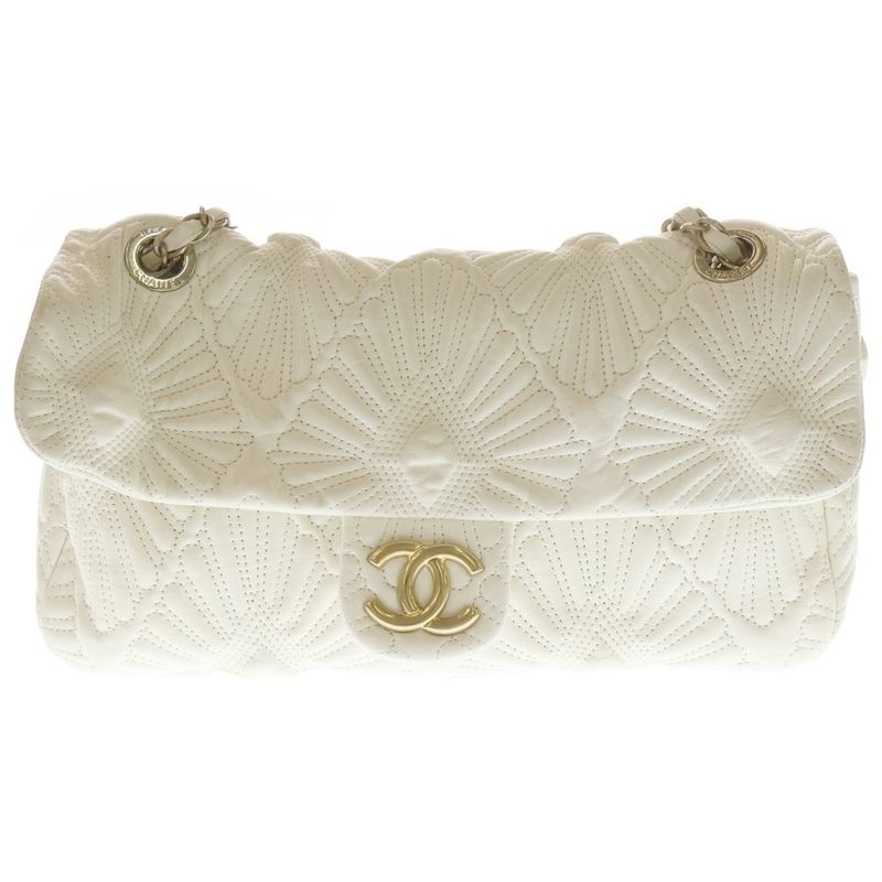 Chanel Coco Mark Embroidery Leather Flap Bag Shoulder Bag White Gdhardware