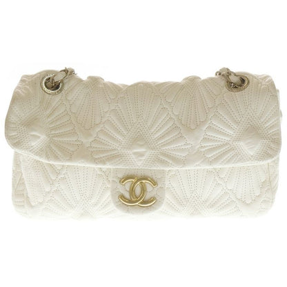 Chanel Coco Mark Embroidery Leather Flap Bag Shoulder Bag White Gdhardware