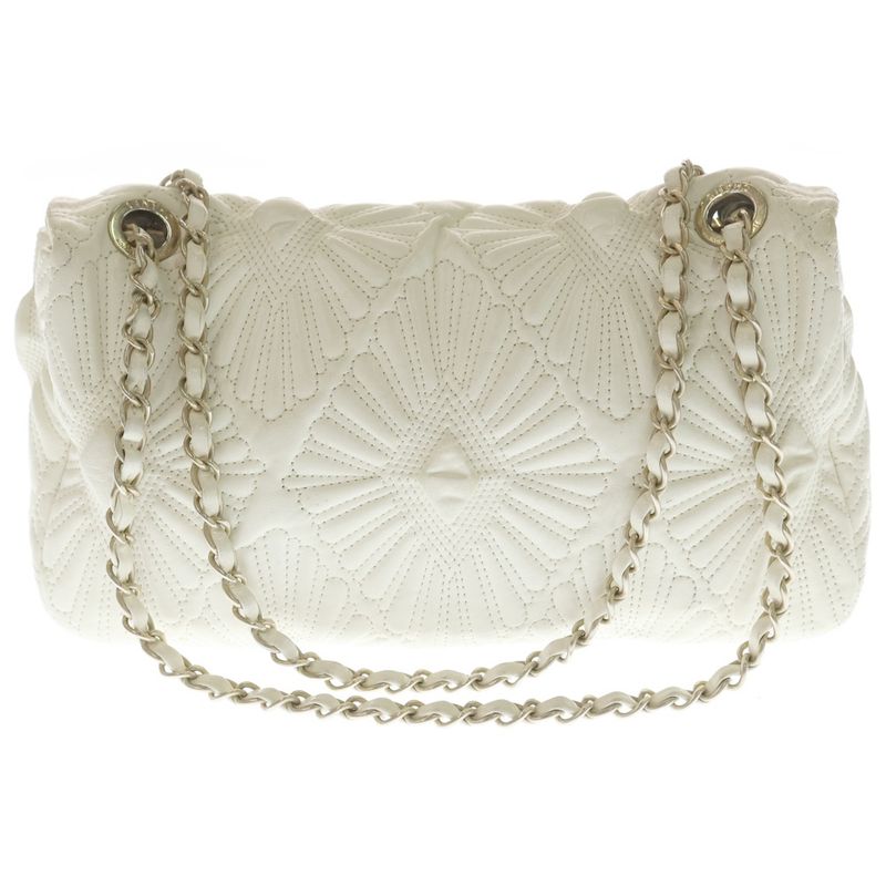 Chanel Coco Mark Embroidery Leather Flap Bag Shoulder Bag White Gdhardware