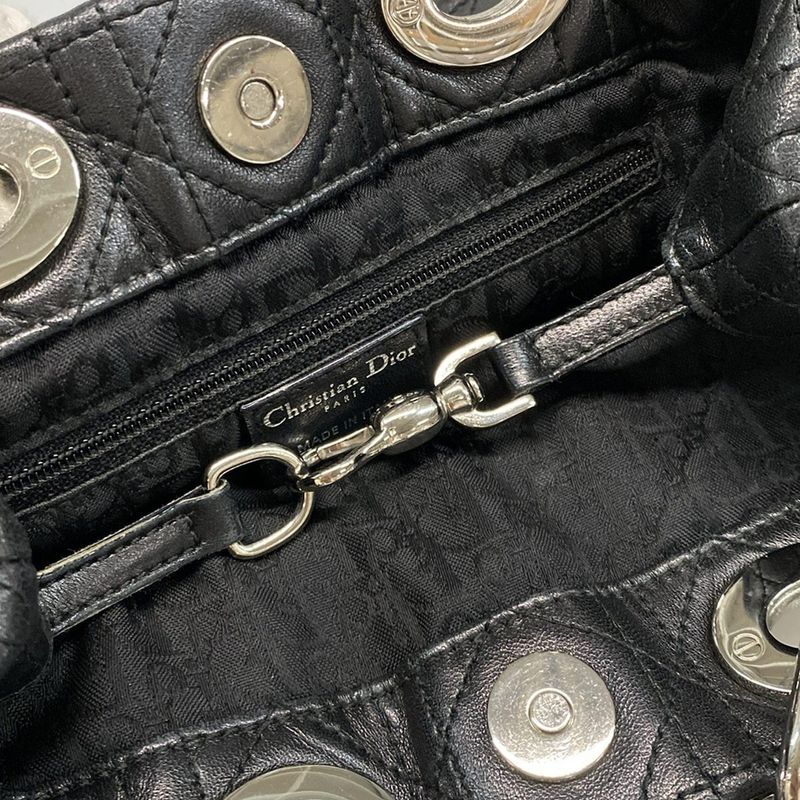 Dior Christian Dior Tote Bag Canage Stitch Black Silver Hardware Lambskin