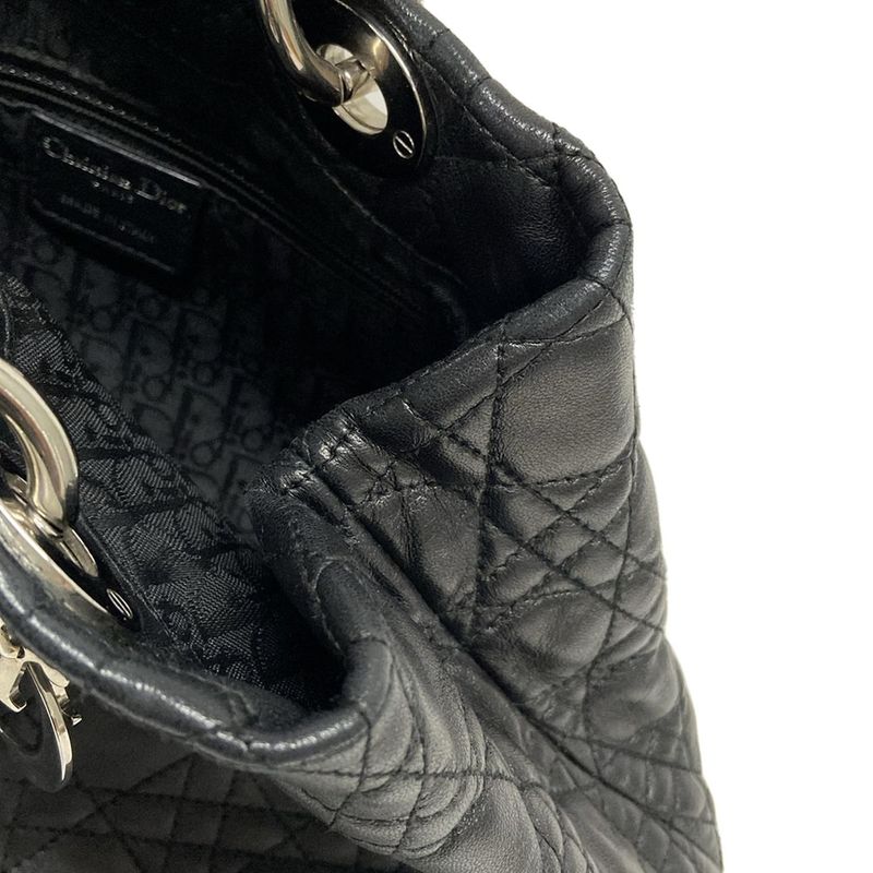 Dior Christian Dior Tote Bag Canage Stitch Black Silver Hardware Lambskin